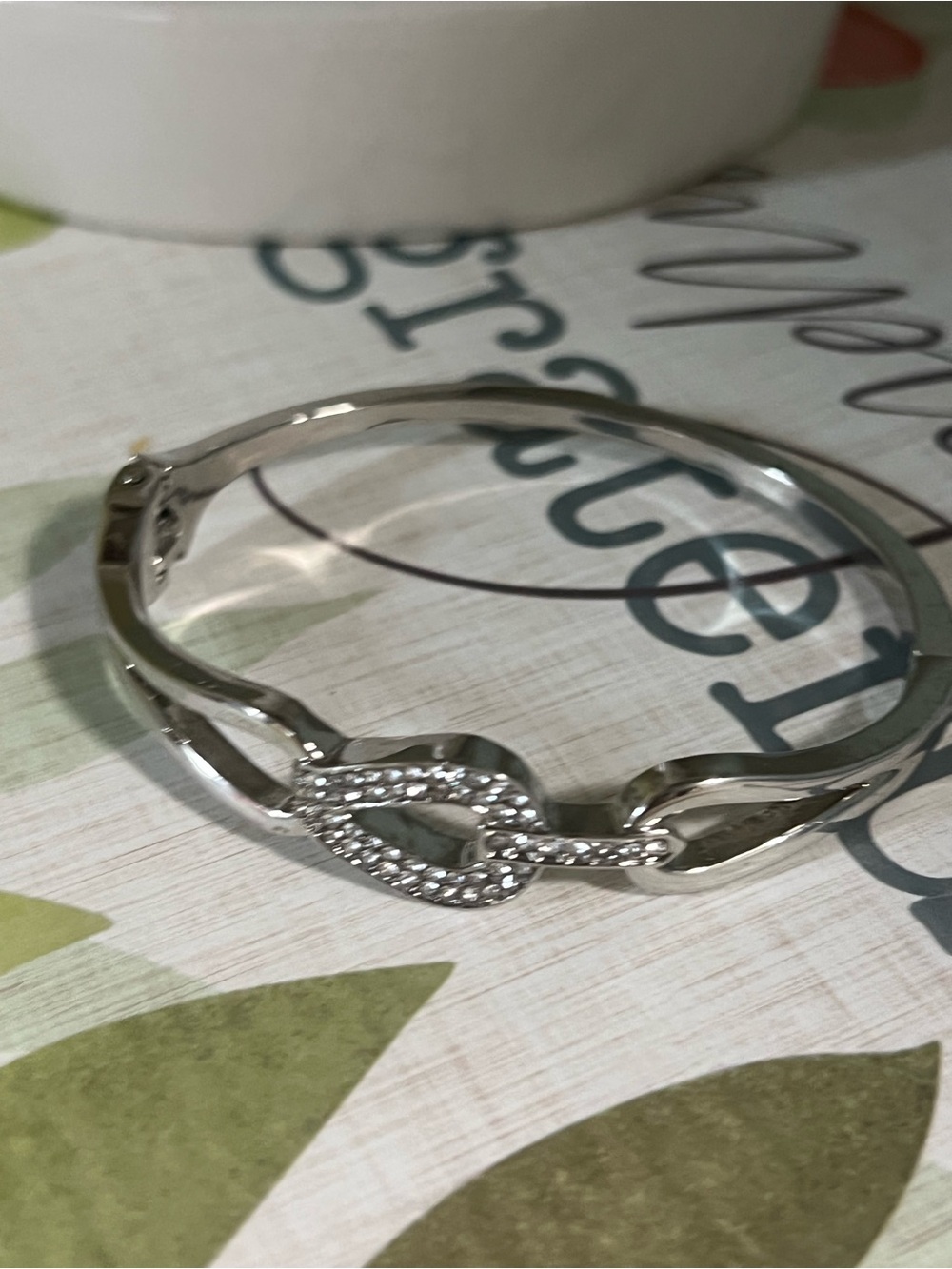 Artisan Silver Crystal Knot Hinged Bangle Bracelet #JW6